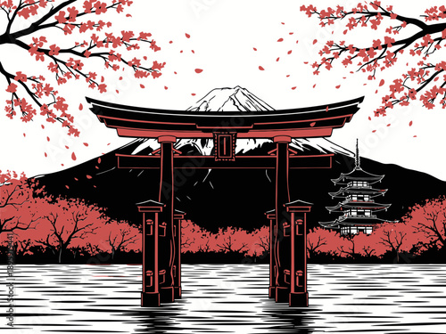 Japanese Black White and Red Background