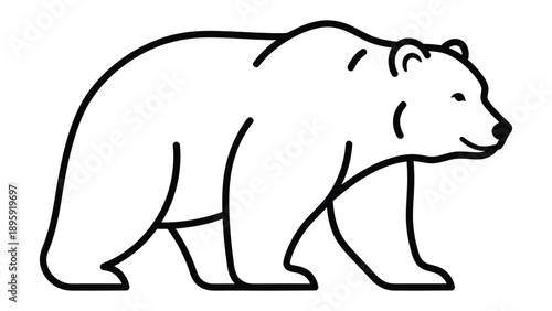 Outline of a Majestic Grizzly: A sleek black and white outline of a powerful grizzly bear in stride, conveying strength and the untamed spirit of the wilderness.