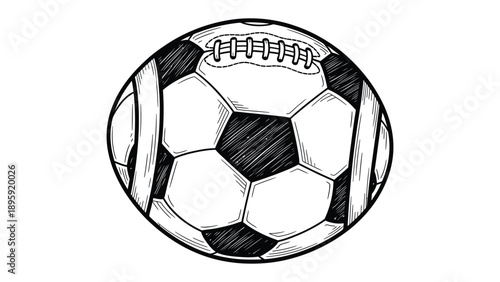 Fusion Ball: A unique illustration blends the iconic designs of a soccer ball and a football, symbolizing unity and the intersection of sports culture.