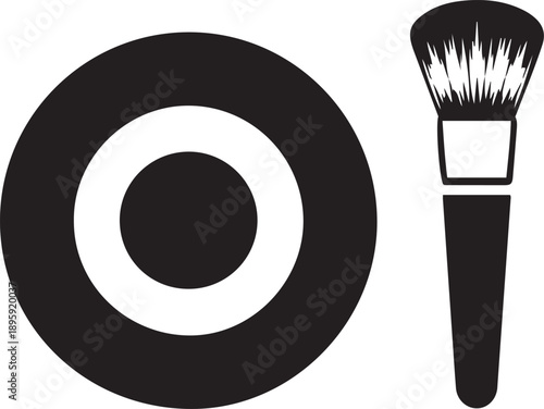 Black and white of a makeup brush and a powder compact cosmetic beauty 1