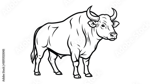 Powerful Bull Illustration: A striking monochrome illustration of a strong bull, its muscular form and prominent horns exuding power and strength.