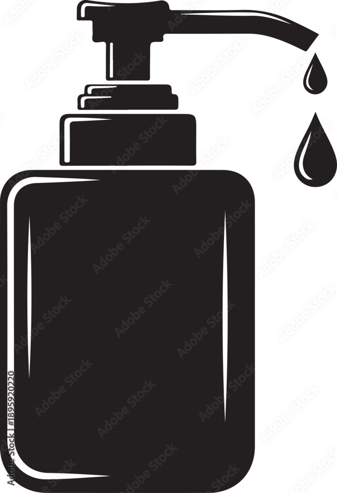 Obraz premium Black silhouette of a soap dispenser with liquid dripping drop dispensing pump