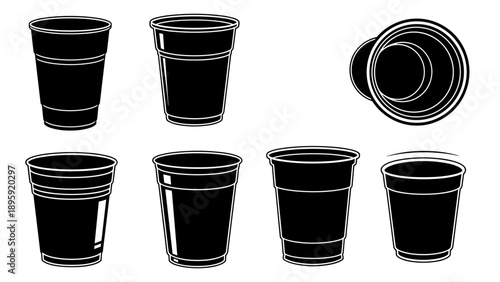 Collection of various plastic cups in different angles and sizes.
