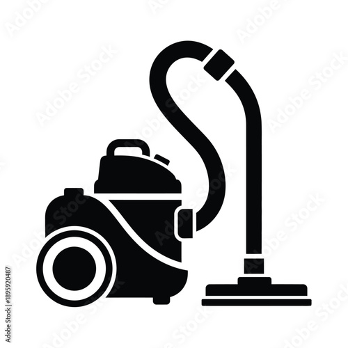 Black silhouette of a vacuum cleaner with hose and nozzle for cleaning and household chores