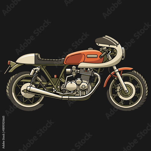 Classic Cafe Racer Motorcycle Illustration on Dark Background.