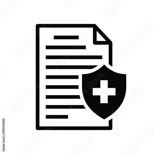 Medical document with shield and cross symbol on a representing health protection