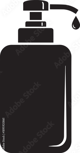 Black liquid soap dispenser with a drop falling from the nozzle pump bottle hygiene 2 cleaning