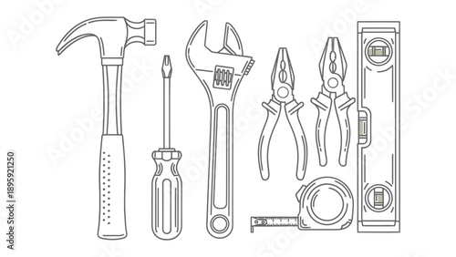 Hand Tools Collection: An array of essential hand tools, meticulously arranged, representing the backbone of craftsmanship and construction, ready for any project.