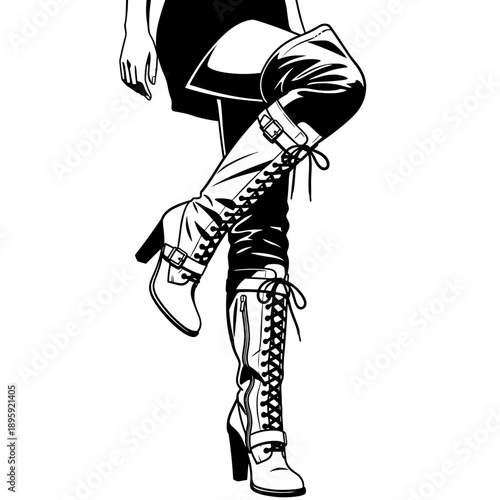 Stylish Womans Legs in Thigh-High Lace-Up Boots.