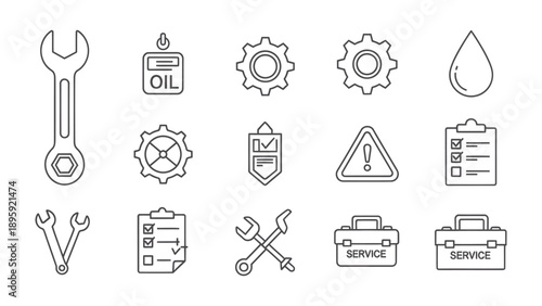 Mechanical Icons: A collection of various mechanical icons featuring essential tools and components, perfect for illustrating technical concepts and industrial designs. 
