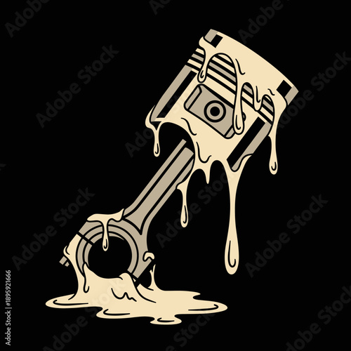 Melting Piston Engine Part Dripping Liquid.