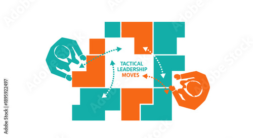 Tactical Leadership Moves: Business strategy diagram showing management competition and planning using geometric blocks and figures, representing strategic decision-making and maneuvers.