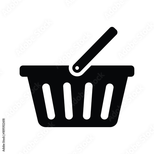 Black shopping basket icon with handle on for ecommerce or retail use