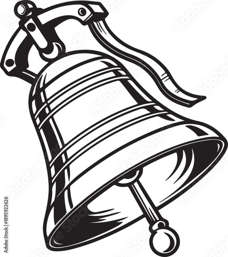 Bold Black and White Vector Illustration of a Classic Handbell with Striker, Evoking Sound, Music, and a Call to Attention