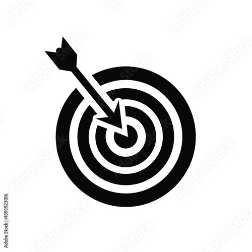 Black and white illustration of an arrow hitting the bullseye of a target