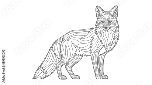 Line Art Fox: An artistic linear illustration of a fox, depicted with detailed lines, showcasing the intricate patterns of the fur and body structure.