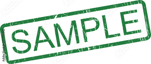 A grungy green rubber stamp impression featuring the word SAMPLE presented on a clear white background