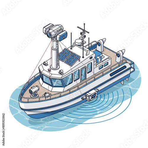 Autonomous Survey Vessel with Advanced Sonar and Lidar Systems.