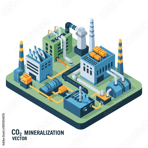 CO2 Mineralization Plant Isometric Illustration.