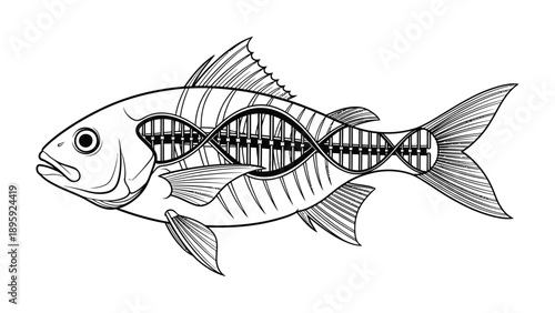 Aquatic Biology: Artistic depiction of a fish showcasing the genetic structure, highlighting the intricate science of life beneath the surface. 