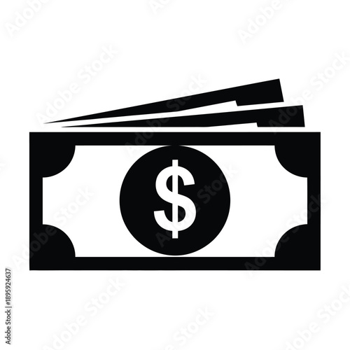 Black and white icon of a stack of dollar bills with a dollar sign
