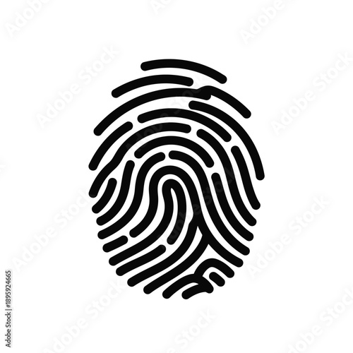 A black fingerprint icon for identification and security concepts