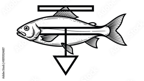 Fish diagram: an illustration of fish which includes schematic, triangle and rectangle which means the fish's balance