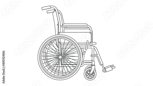 Wheelchair Line Drawing: A meticulously crafted line drawing of a wheelchair, embodying themes of mobility, care, and independence. Perfect for medical, accessibility, and design applications.