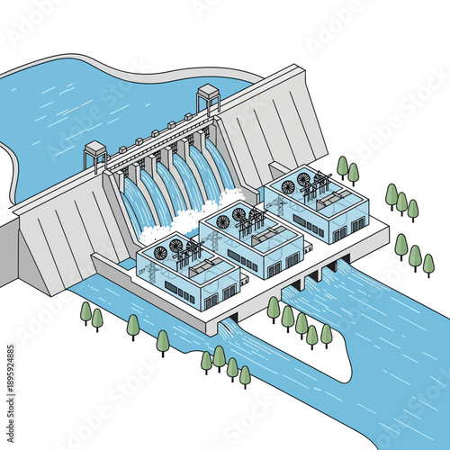 Hydroelectric Power Plant Generating Clean Energy from Water Flow.