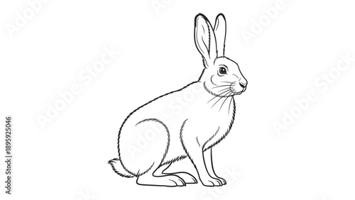 Rabbit Sketch: A detailed line drawing of a rabbit, showcasing its delicate features and graceful posture. The image is rendered in stark black and white, accentuating the animal's form