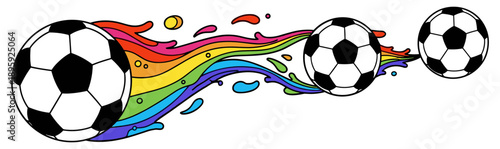 Colorful Soccer Balls Connected by Rainbow Stream