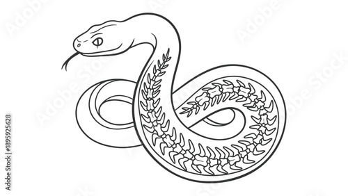 Serpent Sketch: An intricately illustrated serpent gracefully coils, showcasing its detailed scales and piercing gaze. A study in elegant lines and stark contrast.