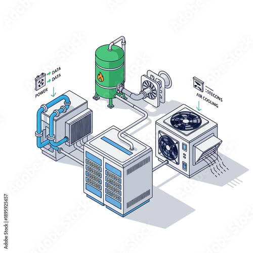 Isometric Diagram of a Data Center Cooling System.