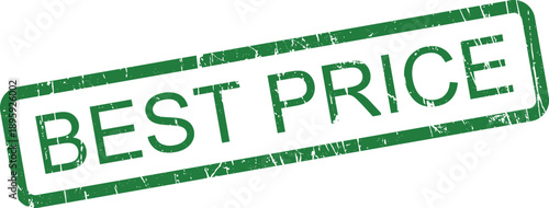A vibrant green grunge rubber stamp with the text BEST PRICE clearly visible on a clean white background