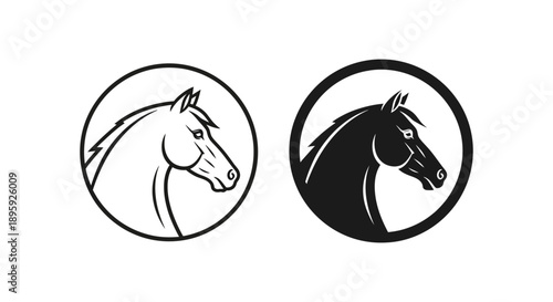Stylized horse head in profile within a circle, representing strength, speed, and freedom in dynamic line art and solid silhouette.