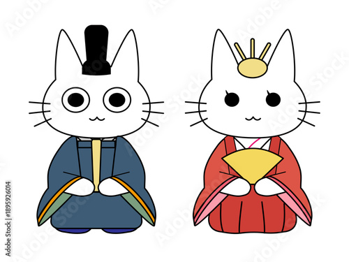 ひな祭りの猫の内裏雛イラスト　お内裏様とお雛様のペアキャラクター
