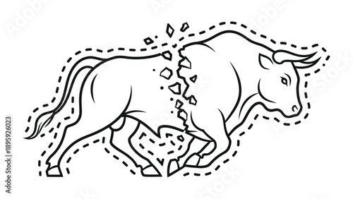 Roaring Bull Icon: A powerful illustration of a bull, emanating strength, tenacity and a dynamic force.