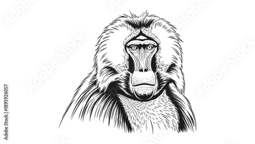 Intense Gaze of a Baboon: A detailed sketch captures the commanding presence of a baboon, its focused gaze holding a sense of intelligence and curiosity.