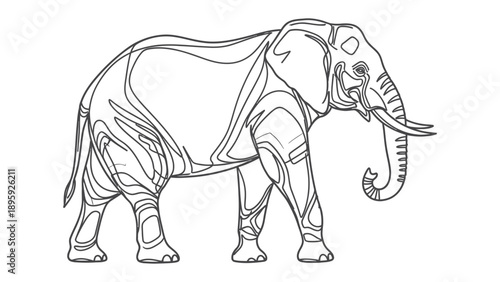 Elephant Sketch: A majestic elephant is captured in a minimalist sketch, showcasing intricate lines that define its imposing form and unique features.