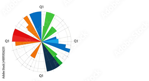 Circular Radial Bar Chart Infographic. Modern Business Analytics and Quarterly Data Report Presentation Graphic.