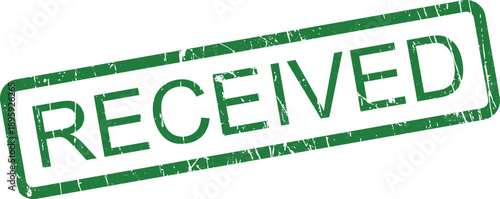 A vibrant green rectangular rubber stamp with a distressed appearance shows the word RECEIVED clearly