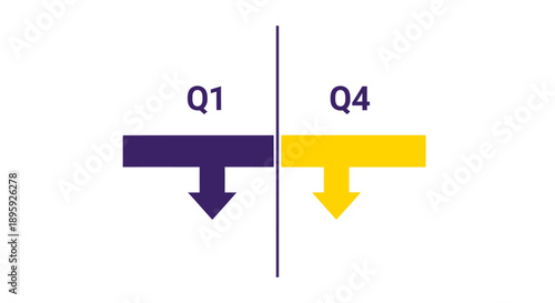 Quarterly Decline Infographic Q1 vs Q4. Business Performance Comparison Showing Negative Financial Results and Market Trend Downturn.