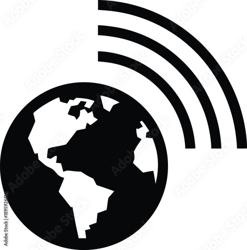 globe with wi fi signal waves silhouette vector illustration on transparent background