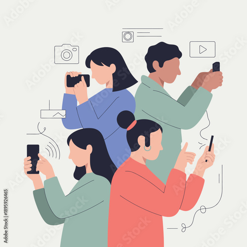 Group of people using smartphones and cameras in a social setting