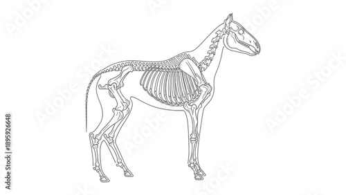 Anatomy of a Horse: A detailed skeletal illustration of a horse, showcasing the intricate structure of the animal's internal framework.