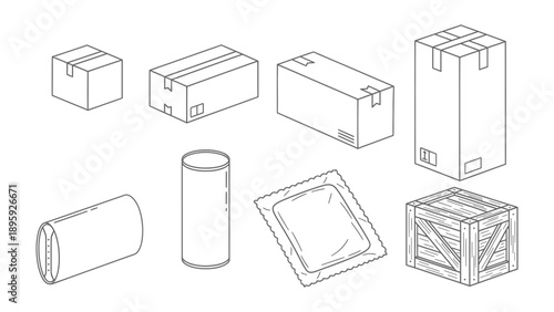 Assortment of Delivery Parcels: A collection of various cardboard containers, each a symbol of shipment and transport, are neatly arranged, capturing the essence of logistics and distribution.
