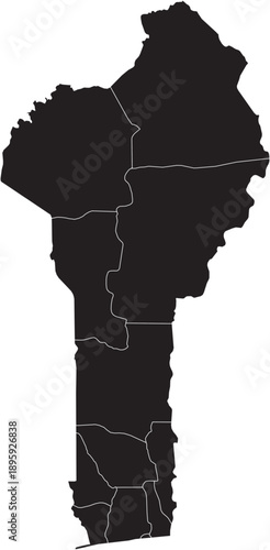  Benin Map with Administrative Regions Silhouette Vector Transparent Background Vector.
