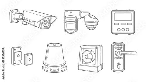 Security System Elements: An illustrative display of essential security system components, offering a glimpse into the technology and protection provided by modern home or business safety measures.