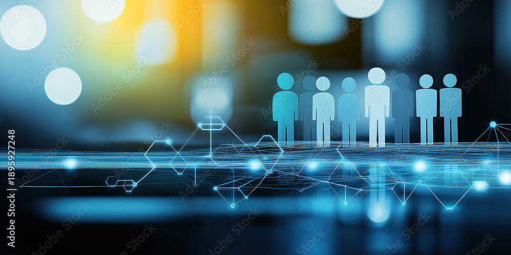 custom made wallpaper toronto digitalHuman icons stand above glowing network lines on a dark digital surface.