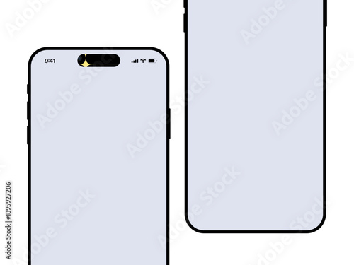 Smartphone Duo: Two sleek smartphones stand side-by-side, their blank screens offering a world of possibilities for digital interaction. Focus on device technology and display technology.